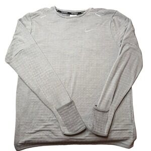 Nike Running Shirt Mens Medium Gray Therma-FIT Long Sleeve Crew Neck Thumbholes